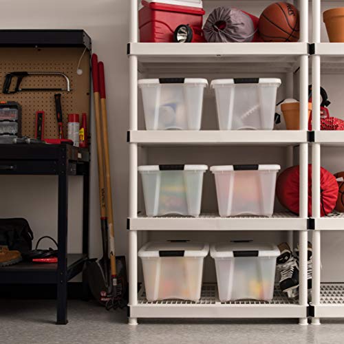 IRIS USA 32 Qt Stackable Plastic Storage Bins with Lids, 6 Pack - BPA-Free, Made in USA - Discreet Organizing Solution, Latches, Durable Nestable Containers, Secure Pull Handle - Pearl - size: 32 Qt, style: 6 Pack