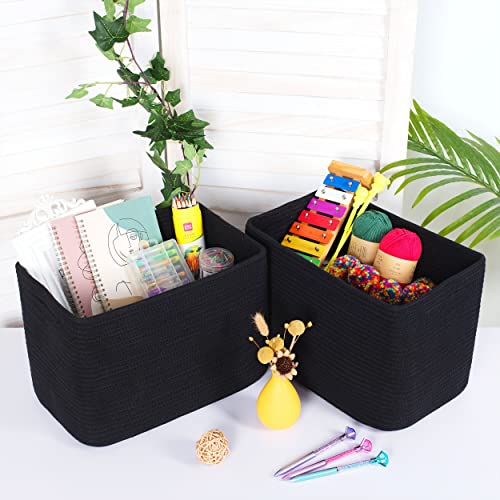 MINTWOOD Design 3-Pack Storage Baskets for Shelves, Playroom and Classroom, Book Basket, Decorative Storage Cube Bins, Woven Closet Organizers, Pantry and Shoe Organizer, Full Black - color: Full Black