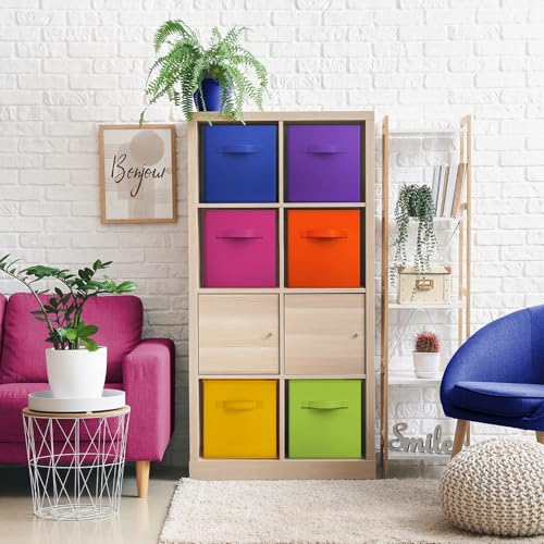 Sorbus 11 Inch Storage Bins - Sturdy Collapsible Fabric Storage Cubes with Handle - 12 Foldable Baskets for Organizing Clothes, Toys, Books - Storage Baskets for Shelves, Closets - color: 12 Pack Bright Rainbow, size: 11 Inch