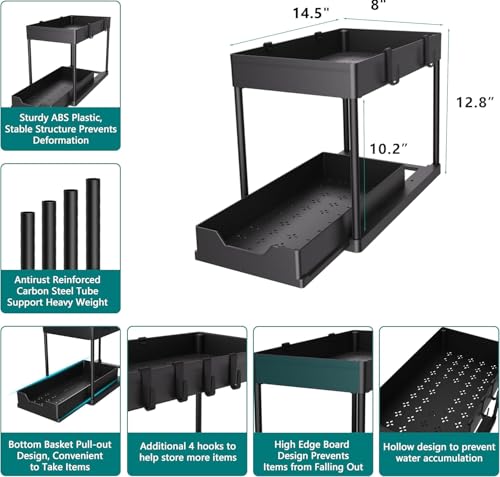 Under Sink Organizer -2 PACK|Pull Out Bathroom Organizer|2 Tier Slide Out Bathroom/Kitchen Organiers and Storage. (2 PACK Normal) - style: 2 PACK Normal