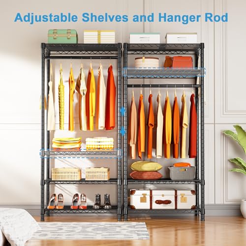 Ulif H4 Mini Portable Closet, 4 Tiers Freestanding Clothing Garment Rack for Small Space, Metal Clothes Wardrobe System for Bedroom, 23.6" W x 14" D x 76.4" H, Load 502 lbs, Black - color: Black, size: H4 Mini