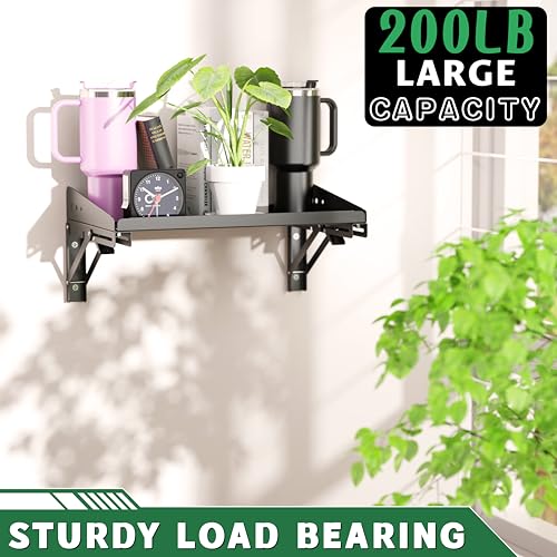 ULIBERMAGNET Garage Folding Storage Rack Shelves,200LB Metal Wall Mounted Adjustable Rail Shelf for Garage,Power Tools,Toolbox,Storage Shelves with Lip for Workshop Kitchen Office (2 Pack) - style: 200LB Folding Storage Rack Shelves