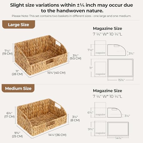 StorageWorks Pantry Baskets for Organizing, Water Hyacinth Baskets for shelves with Built-in Handles, Pantry Organizers and Storage, Set of 2 (Large and Medium) - color: Natural(Water Hyacinth), size: 15¾"L x 11"W x 7½"H + 14¼"L x 9¾"W x 6¾"H