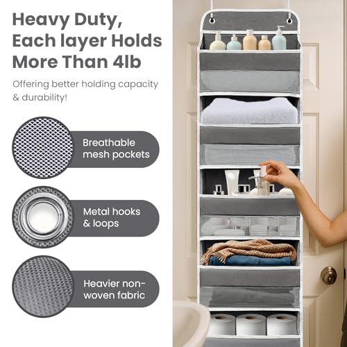 Ease of Assembly Over The Door Organizer, 5 Shelves & 8 Side Pockets,Hanging Behind Door Storage, Heavy-Duty Reinforced Mesh Rack Holds 44lb for Bathroom,Pantry, Nursery,Closet, Shoes, Towels - color: Dark Grey, size: 5 shelf