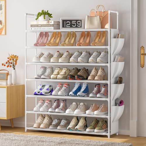 OYREL Shoe Rack 7 Tier Shoe Organizer Shoe Storage 28-35Pairs Shoe Rack for Closet Shoe Rack Organizer Entryway Shoe Holder Space Saving Shoe Shelf Shoe Stand Large Tall Shoe Tower Garage - color: White, size: 7 Tier