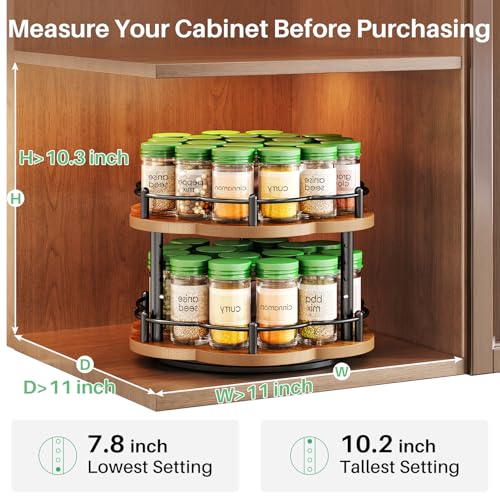Spice Rack Lazy Susan Organizer for Cabinet, Rotating Spice Organization 2 Tier Adjustable Lazy Susan Turntable Spice Cabinet Organizer for Kitchen Countertop & Pantry, Wood 10 Inch Seasoning Storage