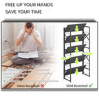 4NM 5 Tiers No Assembly Book Shelves, 51.2" H Folding Bookshelf Bookcase Open Industrial Foldable Shelves for Bedroom, Living Room, Home Office - All Black - color: All Black, size: XX 5-Tier