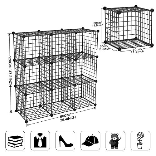 TUMUCUTE Wire Cube Storage Organizer, Metal Storage Shelves Bookshelf, Stackable Modular Closet Organizer for Bedroom Living Room, Office,Storage Shelves (9 Cubes, Iron) - color: Iron, size: 9 Cubes