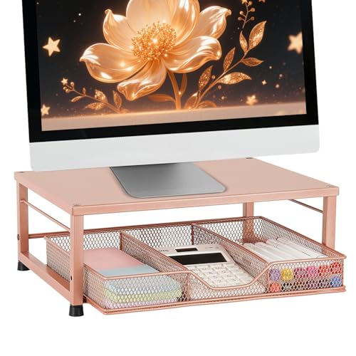 Small Laptop Stand for Desk, Monitor Stand Riser, Office Desk Accessories, Computer Desktop Stand with Drawer for Home, Office, School (Bronze) - color: Bronze