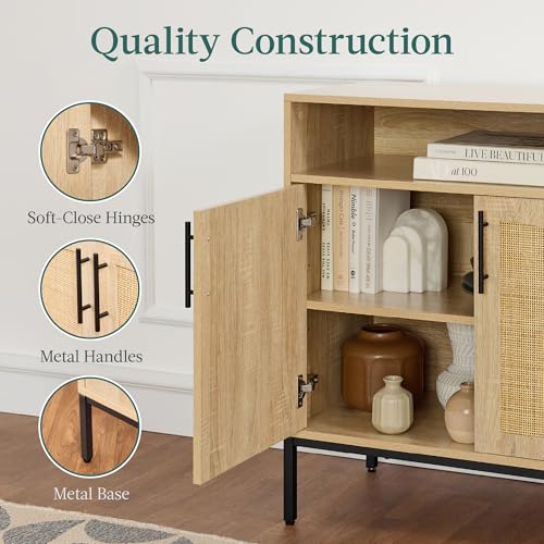 Best Choice Products Rattan Sideboard Buffet Cabinet, Entryway Table, Accent Storage Cabinet, Console Table for Hallway, Living Room, Dining Room - Natural - color: Arched Rattan, Natural