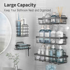 Liuoud 5 Pack Shower Caddy Organizer Rack Shelf for Inside Shower, Self Adhesive Bathroom Wall Storage Basket Rustproof Stainless Steel Large Capacity Shampoo Holder, Dark Grey - color: Dark Grey