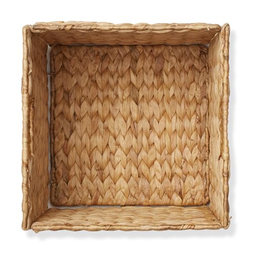 Casafield 10.5" x 10.5" Water Hyacinth Storage Baskets, Natural - Set of 4 Collapsible Cube Organizers, Woven Bins for Bathroom, Bedroom, Laundry, Pantry, Shelves - size: 4-Pack