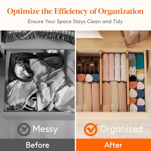 Lifewit 4" High 8 Pack Bamboo Drawer Dividers 43-54cm/17-21.5" Adjustable Wooden Drawer Organizer for Clothes/Utensils, Expandable Drawer Separator for Dresser/Kitchen/Bedroom/Office Organization - size: 4"H, 17-21.5"L