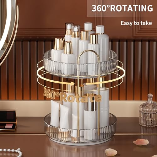 YCIA&DONE 360 Rotating Makeup Organizer and Storage for Vanity Bathroom Countertop, High Capacity Cosmetic Skincare Perfume Organizers for Dresser Lazy Susan (Clear White,2 Tiers) - color: Clear White, size: 9" (2 Tiers)