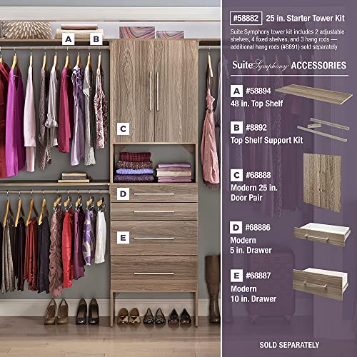 ClosetMaid SuiteSymphony Wood Closet Organizer Starter Kit with Tower and 3 Hang Rods, Shelves, Adjustable, Fits Spaces 5 – 10 ft. Wide, Natural Gray - style: Natural Gray Finish