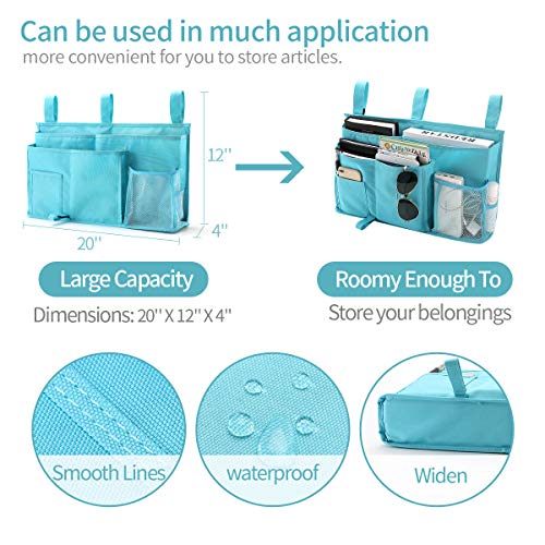 Bseash Bunk Bed Organizer, Bedside Caddy Hanging Bed Organizer Storage Bag 8 Pockets, for College Dorm Rooms Bed, Hospital Bed, Baby Bed Rails, 600D Oxford Cloth (Light Blue) - color: Light Blue, size: Large