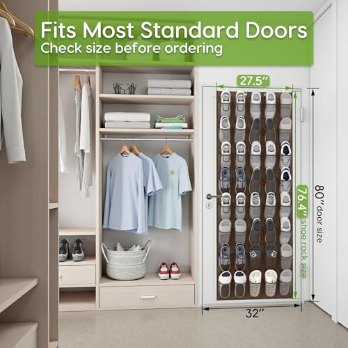 Unjumbly Over the Door Shoe Organizer with 40 Large Breathable Mesh Pockets, Space Saving Shoe Holder, Hanging Shoe Rack for Entryway Bedroom Closet Storage (Brown, 40 Pockets) - color: Brown, size: 40 Pockets