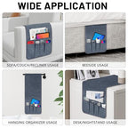 Couch Armrest Remote Control Holder, Couch Caddy Gifts for Seniors Bed Caddy Tv Remote Holder with 5 Pockets for Key Glasses Phone Magazine Holders - color: Grayish Blue