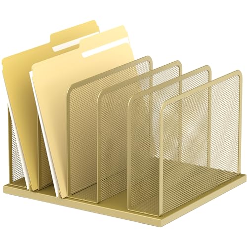 Kuntine.B Desk File Organizer Upright Mesh Desktop Organizer File Sorter Office Organization File Holder for Home, Office & Classroom (Gold, 1 Pack 5-Section) - color: Gold, size: 1 Pack 5-Section