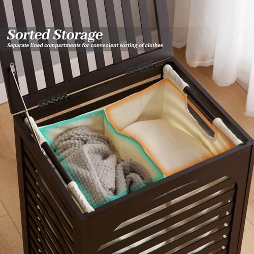 Laundry Hamper with Lid,Bamboo Large Waterproof Clothes Laundry Basket,Removable Washing Bags with Handles,clothes basket (Brown) - color: Brown