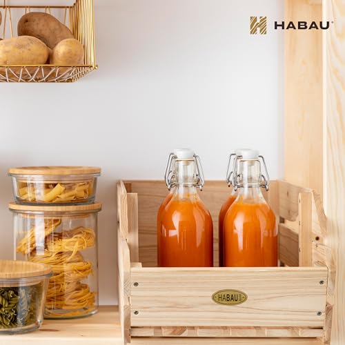 HABAU Wood Potato Onion Storage Bins - Wooden Stackable Produce Basket - Fruit Vegetable Storage for Kitchen Pantry Organization, Set 3 Pieces - color: Natural