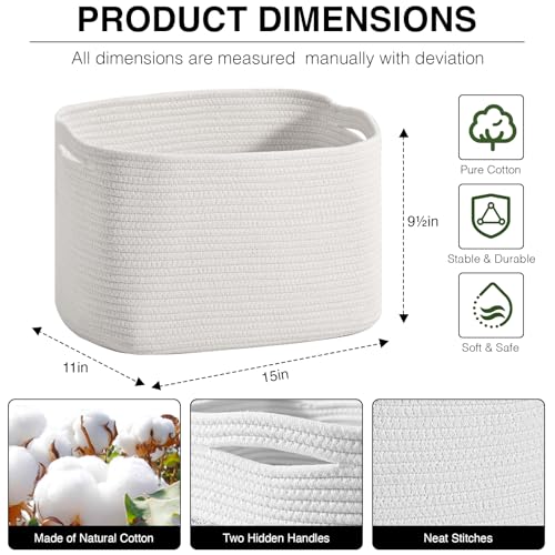 ICERZCZ Woven Cotton Rope Storage Basket for Organizing, Cute Decorative Baskets for Gifts Empty, Organizer Bins for Dog Toy, Baby Laundry, 15“×11”×9.5“, Off White - color: Off White, size: 15“(L)×11”(W)×9.5“(H)