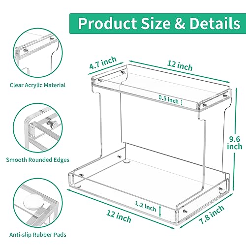 NPPLUS Bathroom Countertop Organizer, 2-Tier Clear Acrylic Counter Storage Shelf for Bathroom Counter Organizer, Clear Makeup Storage Vanity Trays for Cabinet, Kitchen Spice Rack - style: Bathroom Countertop Organizer