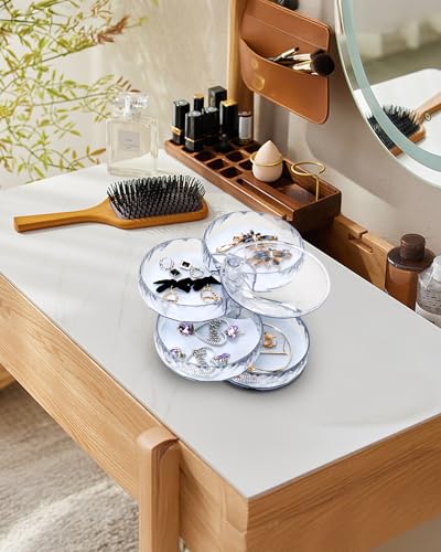 CONBOLA Acrylic Jewelry Organizer, Small Storage Box Jewelry Earring Holder for Women, 5-Layer Rotating Travel Jewelry Tray Case with Lid for Bracelet - color: clear