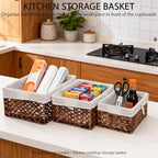 Water Hyacinth Storage Baskets Set of 3 with Metal Frame & Removable Liner, Large Medium Small Rectangular Woven Organizer Bins for Closet, Bedroom, Bathroom, Kitchen, Home Organization - size: Set of 3