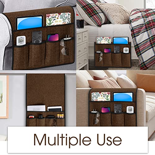 Joywell Recliner Organizer with 6 Pockets Armchair Caddy Remote Control Holder for Couch Armrest Organiser Non Slip Sofa Arm Chair Caddie Storage for Magazine, Tablet, Phone, iPad, Brown - color: Brown, size: 19'' x 35''