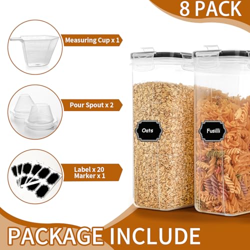 Cereal Containers Storage Set (4L / 135.2oz), 8PCS Airtight Food Storage Containers with Lids, Cereal Dispensers for Kitchen Pantry Organization and Storage with Pour Spout, 20 Labels, Marker - color: 8 Pack