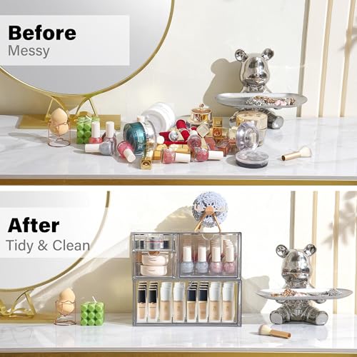 Prsildan Acrylic Drawer Makeup Organizer with 4 Drawers, Set of 2 Office Desk Organizers Accessories, Clear Stackable Storage Drawers for Vanity, Countertop, Craft, Jewelry, Art Supply Organization - style: 4 Drawers