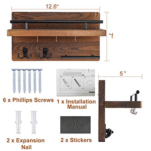OurWarm Wall Mounted Key Holder/Hangers for Wall Decorative with 5 Key Hooks, Wooden Mail Rack Organizer with Shelf, Rustic Home Decor for Entryway Mudroom Hallway Office, Brown - color: Brown