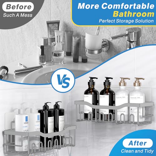 EUDELE 5-Pack Rustproof Stainless Steel Shower Caddy – No Drill Adhesive Bathroom Organizer with Large Capacity, Spacious Shower Shelves for Inside Shower, Kitchen & Home Decor Storage-XL Size - color: Light Grey