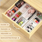 Desk Drawer Organizer Tray 4 PCS Plastic Office Drawer Organizer Bins Junk Organizer Divider with Non-Slip Silicone Pads, Makeup Vanity Organizer for Drawer, White - style: Adjustable