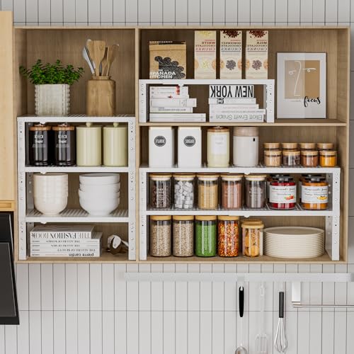 Metal Stackable Expandable Storage Rack, Adjustable Under Sink Shelf & Countertop Space Saving, Heavy-Duty Pantry Storage, Suitable for Kitchens, RV, Bathrooms, Workshops or Offices - color: 3packs/Large/White, size: Large