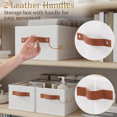 OUTBROS Foldable Wardrobe Organiser, Fabric Storage Bins, Boxes With Handles, For Bedrooms, Living Rooms, Shelves, White, 16.1 x 6.5 x 9.8 inch, 3-Pack - color: White, size: 16.1x6.5x9.8in(3-Pack）