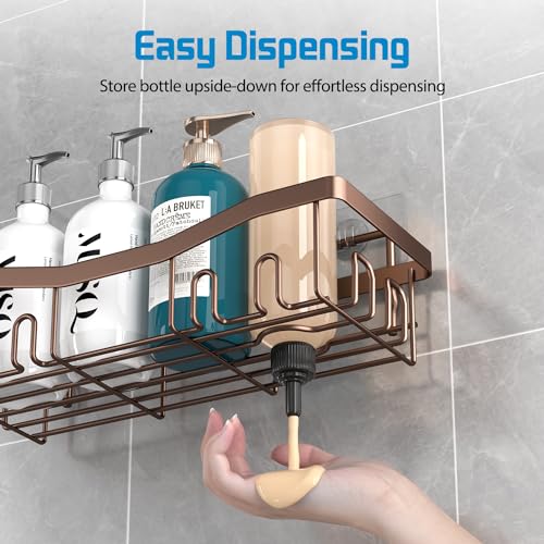 Youvip Adhesive Shower Caddy, No Drilling Bath Organizers 5 Pack, Rustproof Shelves with Soap Holder & Toothbrush Holder, Bathroom Organizers and Storage, Bronze - color: Bronze