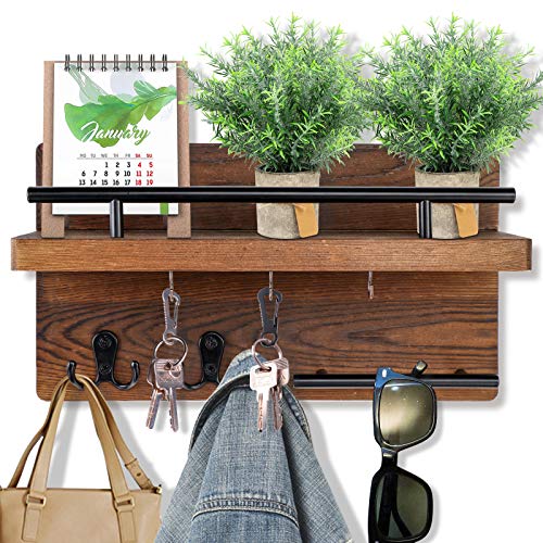 OurWarm Wall Mounted Key Holder/Hangers for Wall Decorative with 5 Key Hooks, Wooden Mail Rack Organizer with Shelf, Rustic Home Decor for Entryway Mudroom Hallway Office, Brown - color: Brown