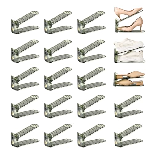 20 Pack Shoe Slots Organizer Adjustable Level Shoe Stacker Holder Storage Space Saving Sneakers Display Tray Rack for Closet (Green Transparent, 20 Pack) - color: Green Transparent, size: 20 Pack