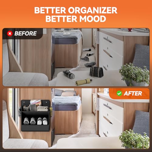 2 Pack RV Shoe Storage with Sticky Adhesive Tape, Over the Door Shoe Rack, Wall Hanging Shoe Organizer with Large Deep Pockets for Camper, Narrow Space Saving Closet Organizers Black - color: Black