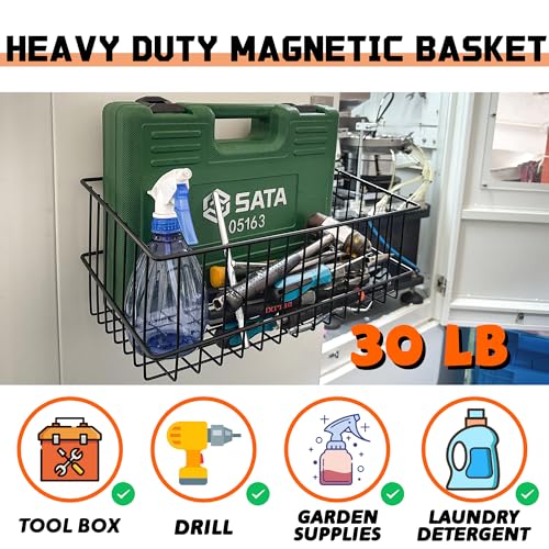 ULIBERMAGNET Magnetic Baskets, Large Capacity Metal Wire Mesh Basket Holder Organizer for Sundry Tool Storage, Magnetic Shelf for Garage, Laundry, Kitchen, Workshop, Cabinet(2 Pack) - style: Metal Magnetic Baskets