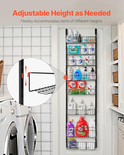 VEVOR Over the Door Pantry Organizer, 8-Tier Pantry Organization and Storage, Heavy-Duty Steel Hanging Spice Rack, Adjustable Wall Seasoning Shelves, for Home Kitchen Laundry Room Bathroom, Black - color: Black, size: 8-Tier