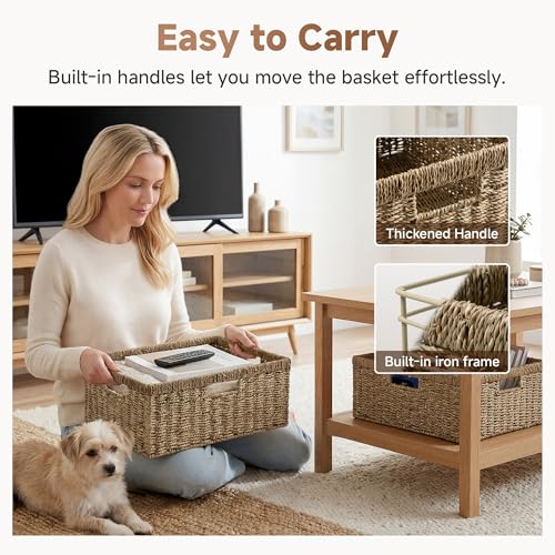 StorageWorks Extra Large Wicker Baskets for Organizing, Seagrass Storage Basket with Built-in Handles, 1 Pack - color: Natural (Seagrass), size: 16 ½"L x 13"W x 7 ½"H