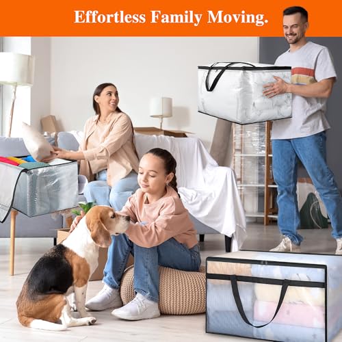 Vieshful 5 Pack 60L Clear Storage Bags with Zipper and Handles, Tear-Resistant Foldable Plastic Storage and Organizers for Clothes, Bedding, Duvets, Toys, for Closet & Moving