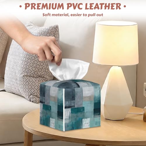 2 Pcs Abstract Grunge Blue Tissue Box Cover Leather Tissue Box Holder Square Facial Paper Organizer Dispenser for Bedroom Dresser Night Stand Office Desk - color: Abstract Grunge Blue