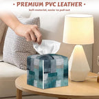 2 Pcs Abstract Grunge Blue Tissue Box Cover Leather Tissue Box Holder Square Facial Paper Organizer Dispenser for Bedroom Dresser Night Stand Office Desk - color: Abstract Grunge Blue