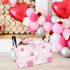 FANKANG Storage Bins, Nursery Hamper Canvas Laundry Basket Foldable with Waterproof PE Coating Large Storage Baskets for Kids Boys and Girls, Office, Bedroom, Clothes,Toys(Rec-Pink roses ） - color: Rec-Pink roses