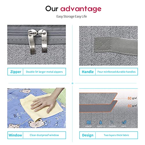 Onlyeasy Large Underbed Storage Bags Organizer Container (2 Pack) with 4 Handles and 2 Sturdy Zippers, Blankets Clothes Comforters Foldable Storage Bags with Clear Window, Herringbone Grey, MXRUBBP2 - color: Basic Soft Side Wall - Herringbone Grey