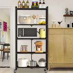 Heavy Duty 5-Tier Foldable Storage Shelf with Locking Wheels, No Assembly Metal Shelving Unit, Space-Saving Organizer for Garage, Kitchen, Basement, Pantry, 28" x 14" x 62", Black (1)